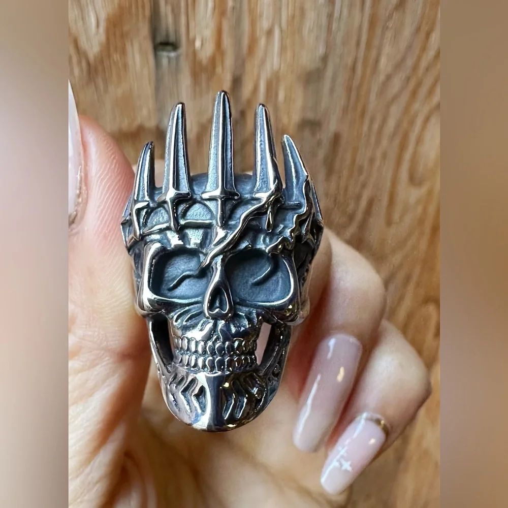 New Gothic Skull Crown Stainless Steel Men’s Ring Size 8